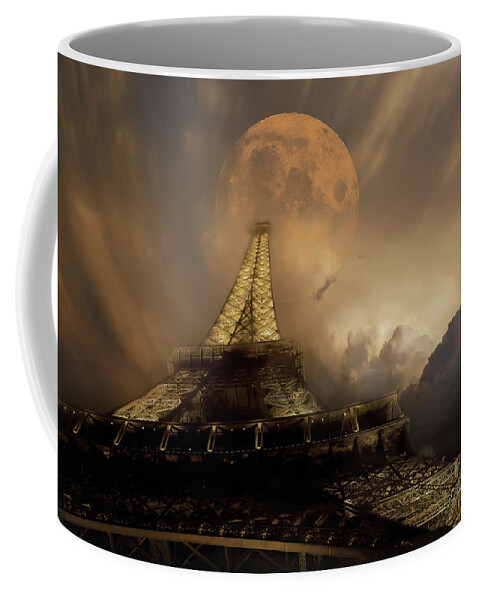 Background Coffee Mug featuring the photograph Eiffel and the Moon by Evie Carrier
