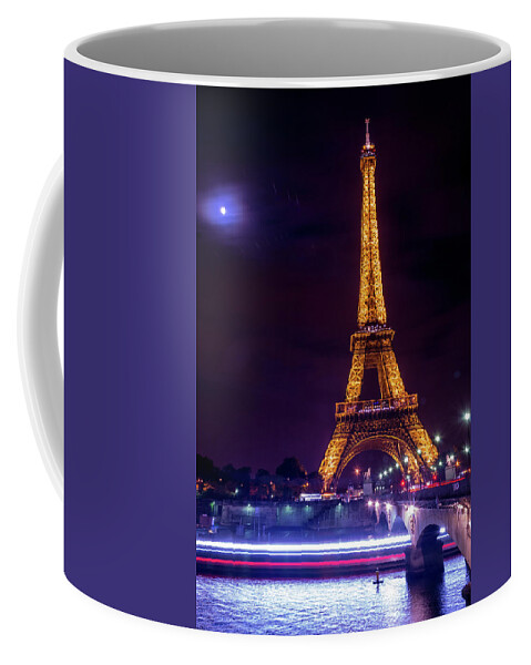 Eiffel Tower Coffee Mug featuring the photograph Eiffle tower and the moon in Paris by Andrew Lalchan