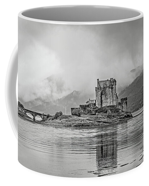 Black And White Coffee Mug featuring the photograph Eilean Donan Castle by Tom Watkins PVminer pixs