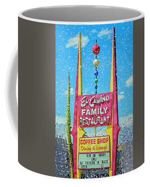El Camino Family Restaurant Coffee Mug featuring the photograph El Camino Family Restaurant Socorro New Mexico Sign by Debra Martz