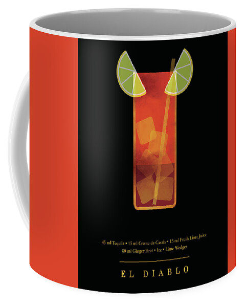 El Diablo Coffee Mug featuring the digital art El Diablo Cocktail - Classic Cocktail Print - Black and Gold - Modern, Minimal Lounge Art by Studio Grafiikka