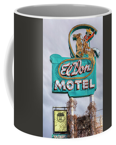 Route 66 Coffee Mug featuring the photograph El Don Motel Neon Sign - Route 66 - Albuquerque by Susan Rissi Tregoning