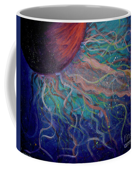 Jellyfish Wall Art Coffee Mug featuring the painting Electric Jellyfish 1 by Mike Mooney