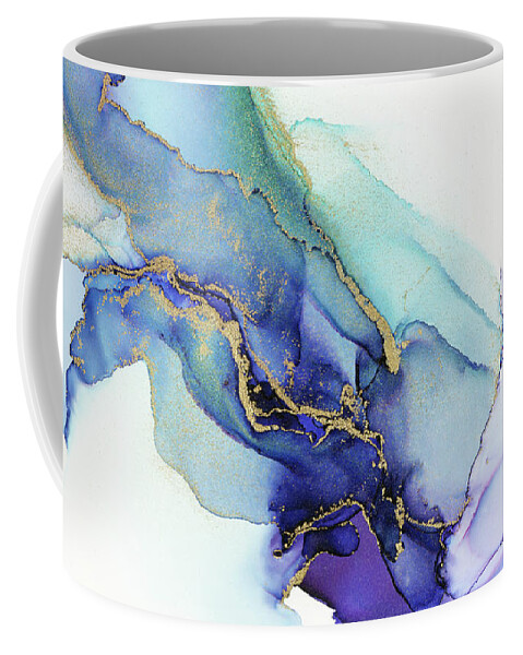Gold Coffee Mug featuring the painting Electric Wave Violet Turquoise Ink by Olga Shvartsur