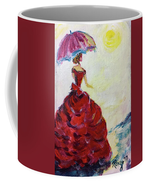 Lady Coffee Mug featuring the painting Elegant Lady in a Red Dress by Roxy Rich