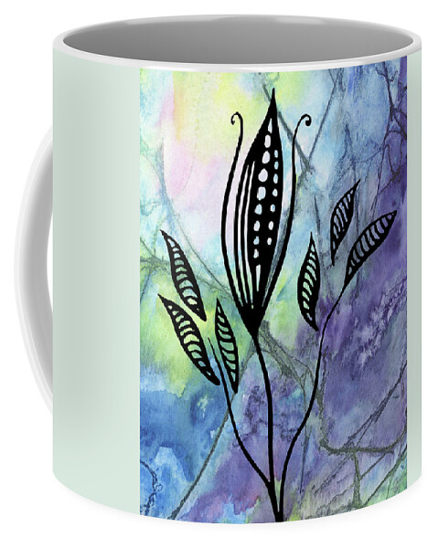 Floral Pattern Coffee Mug featuring the painting Elegant Pattern With Leaves In Blue And Purple Watercolor I by Irina Sztukowski