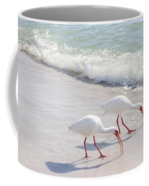 White Ibis Coffee Mug featuring the photograph Elegantly in Synch by Mingming Jiang