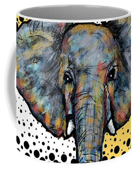 Elephant Animal Nature Abstract Yellow Lobby Mask Cushion Pillow Textile Decor Zoo Africa Coffee Mug featuring the digital art Elephant 1 by Bradley Boug