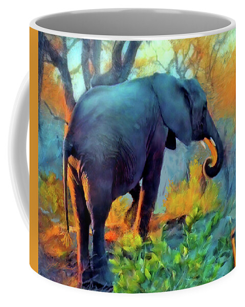 Elephant Coffee Mug featuring the painting Elephant Dawn by Joel Smith