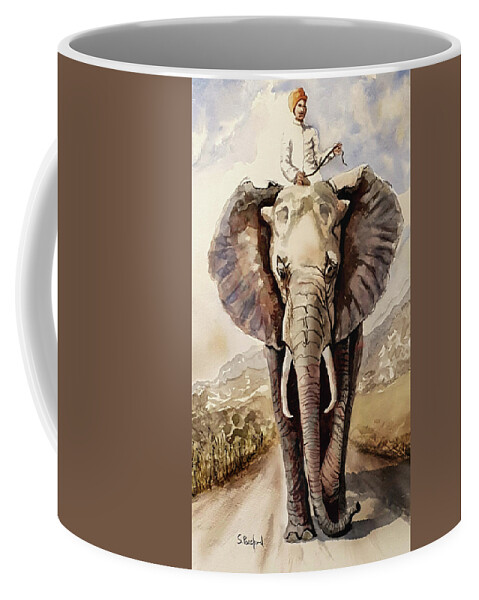 Elephant Coffee Mug featuring the painting Elephant by Steven Ponsford