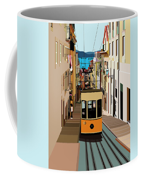 Covid-19 Coffee Mug featuring the digital art Elevador da Bica-Lisbon Portugal by Isabel Salvador