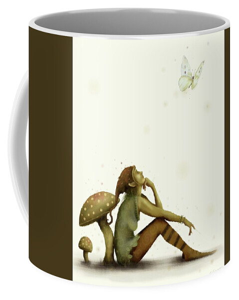 Elf Coffee Mug featuring the painting Elf and Butterfly by Joe Gilronan