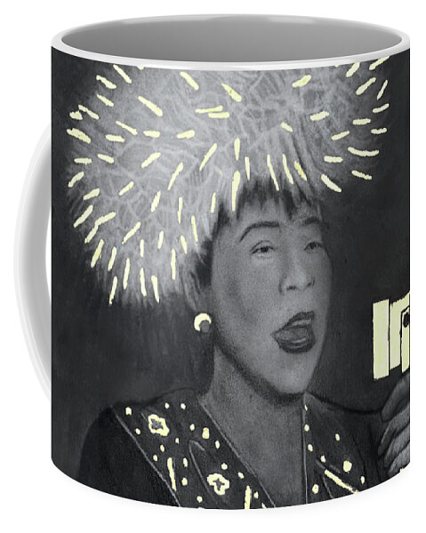 Ella Fitzgerald Coffee Mug featuring the drawing Ella Fitzgerald by Nadija Armusik