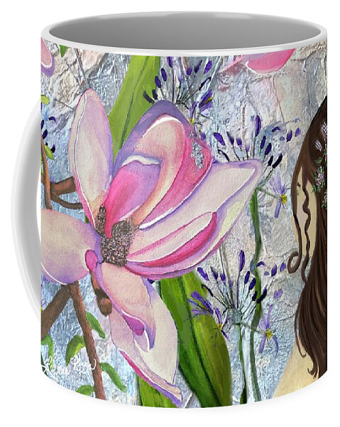 Girl Whimsical Floral Colorful Abstract Coffee Mug featuring the mixed media Elle by Lorie Fossa