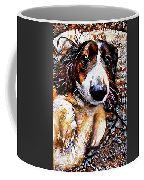 Longhaired Dachshund Coffee Mug featuring the digital art Elphie the Longhaired Dachshund by Peggy Collins