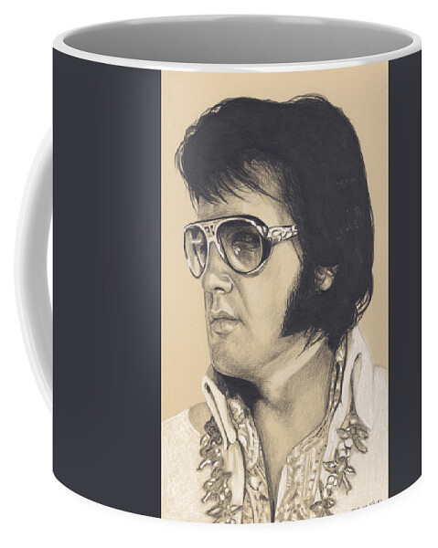 Elvis Coffee Mug featuring the drawing Elvis in Charcoal #266 by Rob De Vries