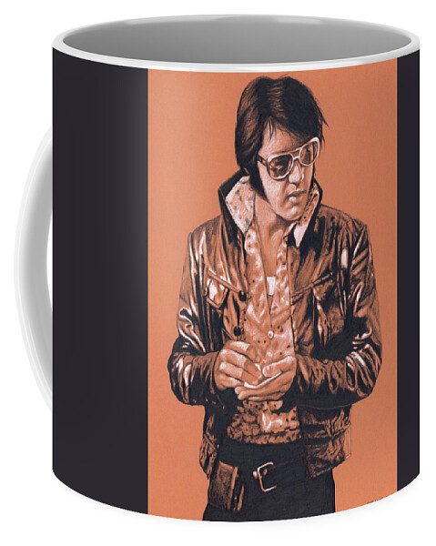 Elvis Coffee Mug featuring the drawing Elvis in Charcoal #301 by Rob De Vries