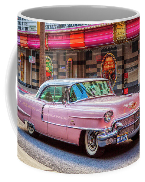 Vintage Car Coffee Mug featuring the photograph Elvis Pink Cadillac tour on Fremont Street Experience by Tatiana Travelways