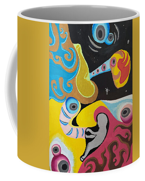 Surreal Coffee Mug featuring the mixed media Embracing Potentials by Jeff Malderez
