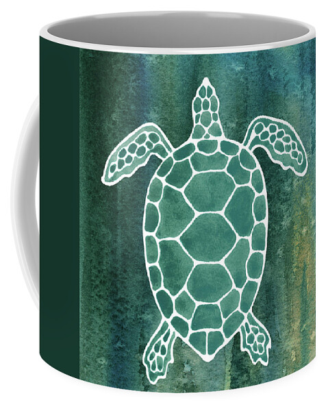 Teal Turtle Coffee Mug featuring the painting Emerald Green Sea Turtle Teal Blue Watercolor by Irina Sztukowski