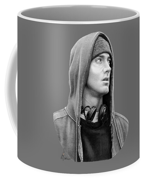 Pencil Coffee Mug featuring the drawing Eminem Marshall Mathers drawing by Murphy Art Elliott