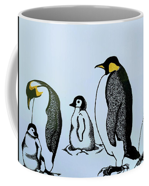 Emperor Penguins Coffee Mug featuring the drawing Emperor Penguins by Meghan Gallagher