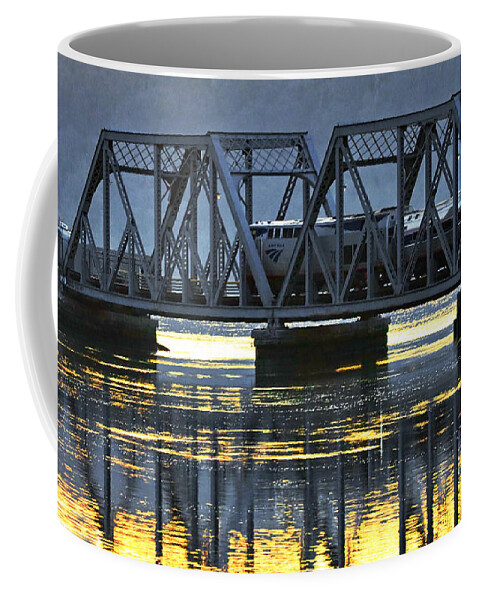 Sunset Coffee Mug featuring the photograph Amtrak Empire Service on Spuyten Duyvil Bridge at Sunset by Steve Ember