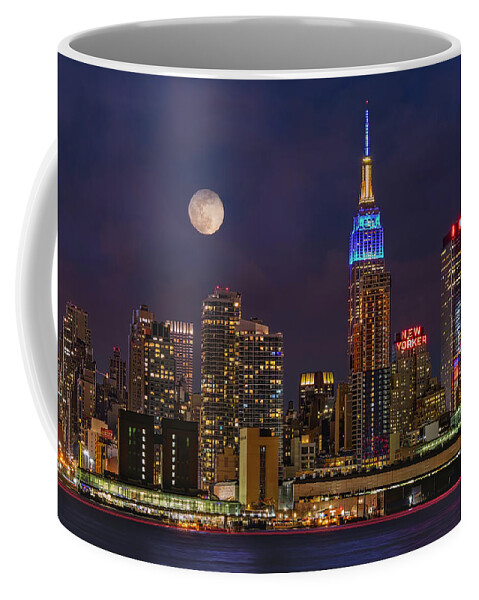 Nyc Skyline Coffee Mug featuring the photograph Empire State Blue Moon NYC by Susan Candelario