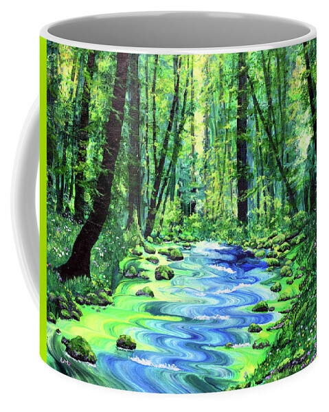 Pacific Northwest Coffee Mug featuring the painting Enchanting Woodland by Laura Iverson