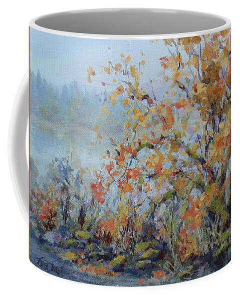 Landscape Coffee Mug featuring the painting End of Autumn by Karen Ilari