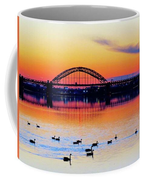 Sunset Coffee Mug featuring the photograph End of Day on the Delaware by Linda Stern