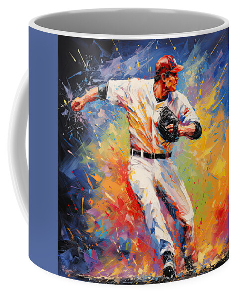 Baseball Coffee Mug featuring the painting Energetic Impressionist Baseball Paintings by Lourry Legarde