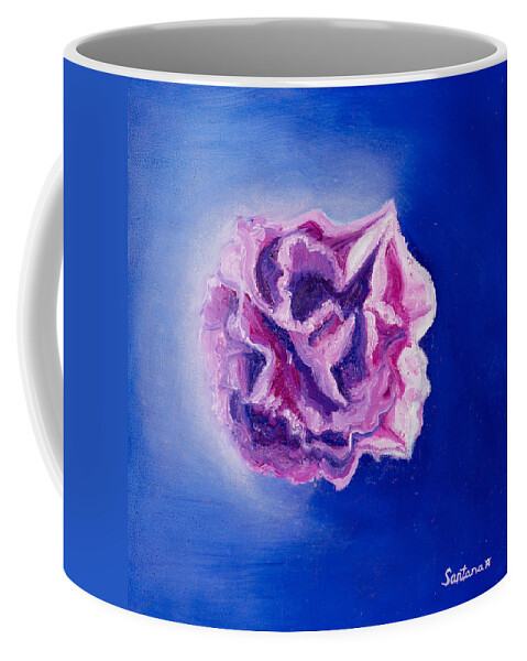 Rose Floating In Space Pink Purple Blue Midnight Blue Coffee Mug featuring the painting Enigma by Santana Star
