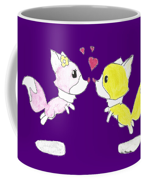 Foxes Coffee Mug featuring the drawing Eskimo Kisses Two Cute Foxes Reunited by Ali Baucom