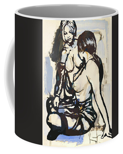 Nude Coffee Mug featuring the mixed media Etching style nude pop art poster by Kim Wang