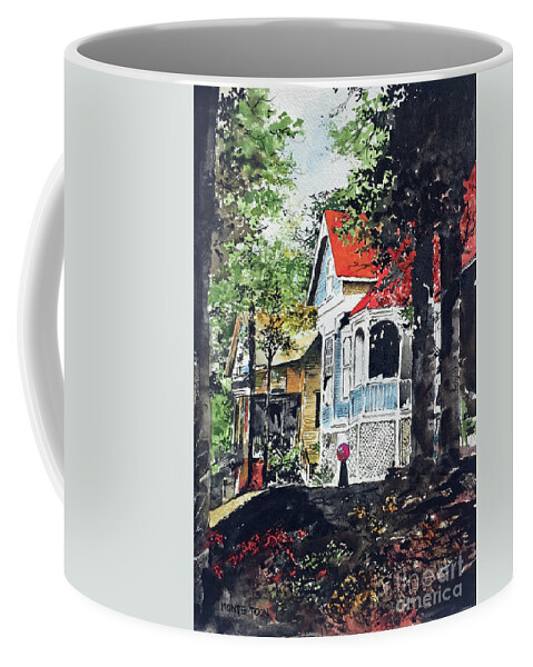 A Row Of Victorian Houses In The Autumn In Eureka Springs Coffee Mug featuring the painting Eureka Springs Autumn by Monte Toon