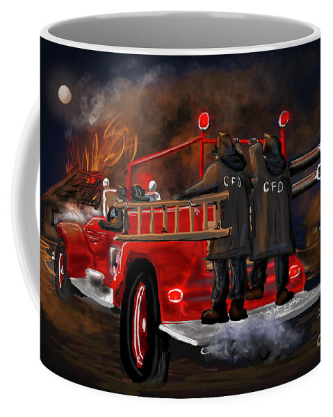Fire Truck Coffee Mug featuring the digital art Evening Working Fire by Doug Gist