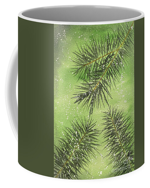 Pine Coffee Mug featuring the painting Evergreen Trio by Lisa Neuman
