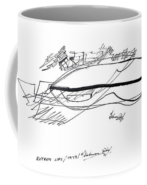 Lips Coffee Mug featuring the drawing Extreme Lips by Dietmar Scherf