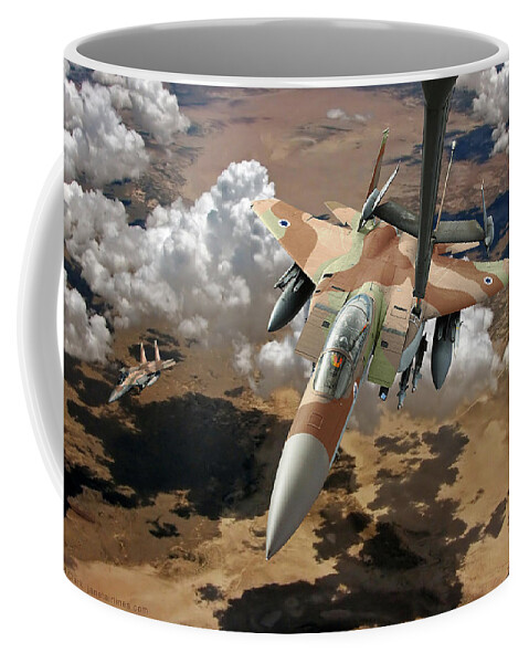 F-15 Coffee Mug featuring the digital art F-15I Ra'am Refueling froma KC-10 Extender by Custom Aviation Art
