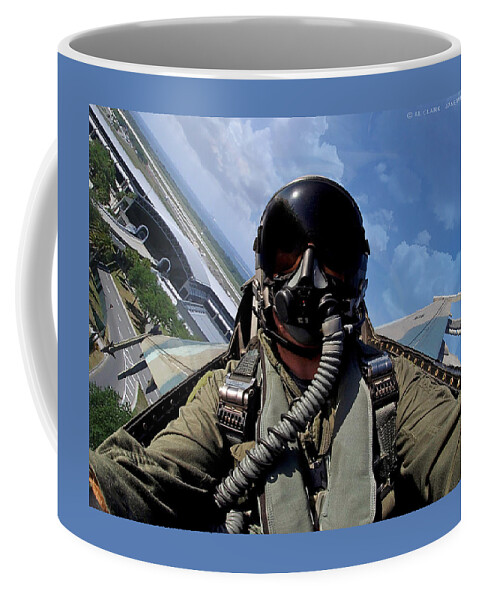 Falcon Coffee Mug featuring the digital art F-16N Over Tampa International by Custom Aviation Art