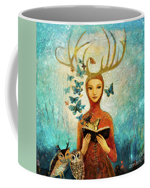  Coffee Mug featuring the painting Faerae Forest Story by Shijun Munns