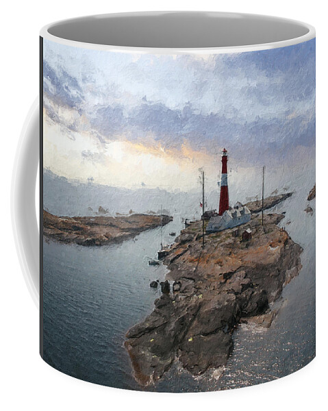 Lighthouse Coffee Mug featuring the digital art Faerder lighthouse II by Geir Rosset