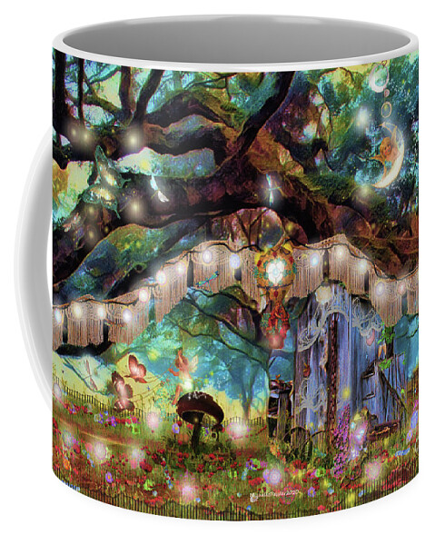 Fairies Coffee Mug featuring the mixed media Fairies of the mighty oak tree by Michelle Ressler