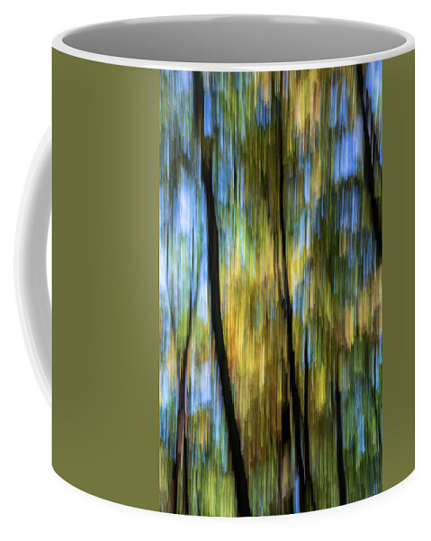 Abstract Vertical Motion Fall Yellow Gold Tree Trees Blue Energy Coffee Mug featuring the photograph Fall color by Robert Miller