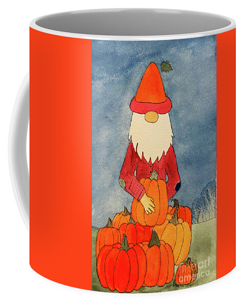 Fall Coffee Mug featuring the mixed media Fall Gnome with Pumpkins by Lisa Neuman
