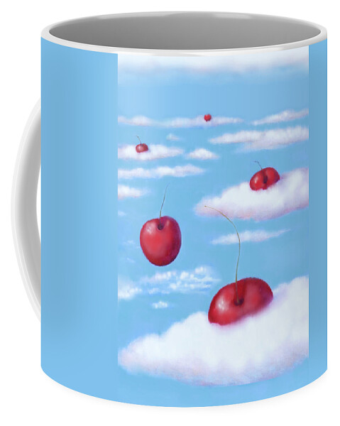 Clouds Coffee Mug featuring the painting Falling Cherries thru Clouds by Mary Ann Leitch
