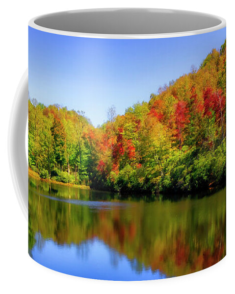 Lake Coffee Mug featuring the photograph Falling in Love with Autumn Panorama by Shelia Hunt