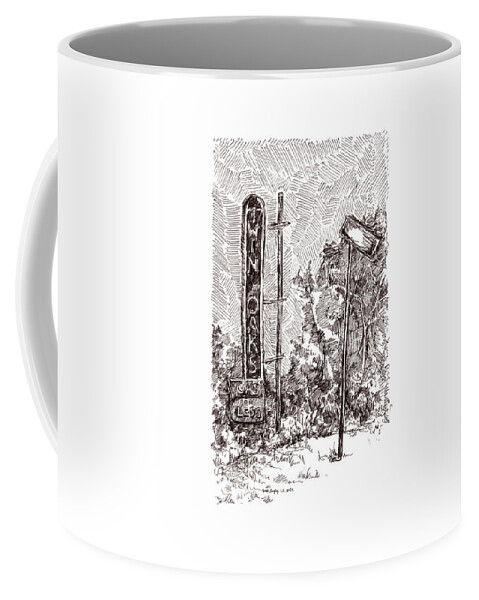 Black And White Coffee Mug featuring the drawing False Advertising by Joseph A Langley