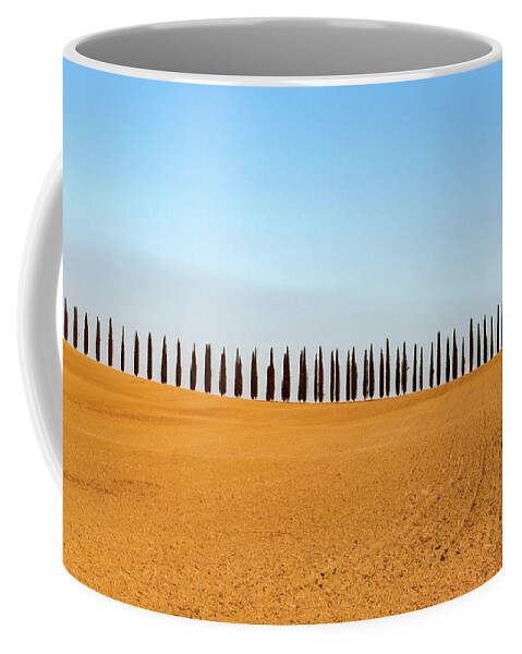 Orcia Coffee Mug featuring the photograph famous group of cypress trees in Tuscany, Italy by Eleni Kouri